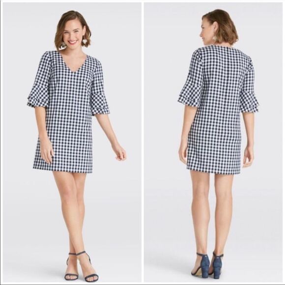 Draper James Gingham Bell Sleeve Dress - Picture 1 of 12
